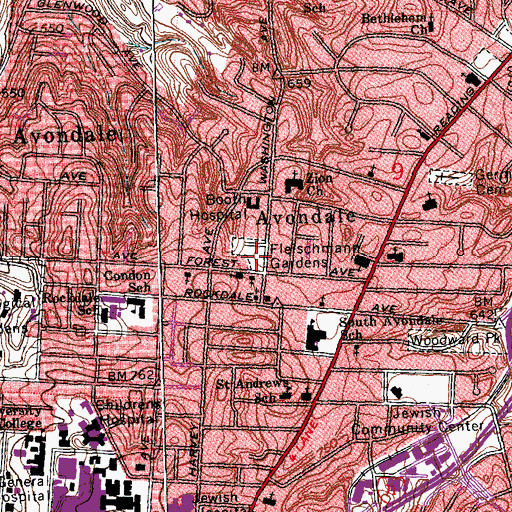 Topographic Map of Fleischmann Gardens, OH