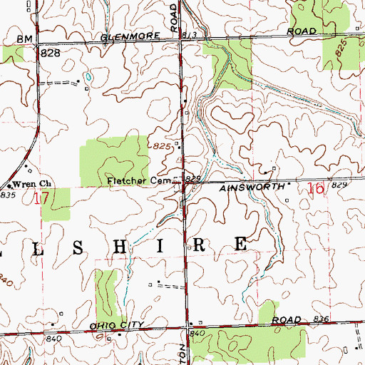 Topographic Map of Fletcher Cemetery, OH