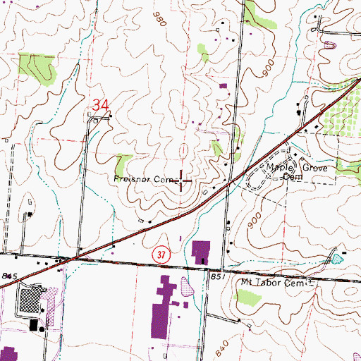 Topographic Map of Freisner Cemetery, OH