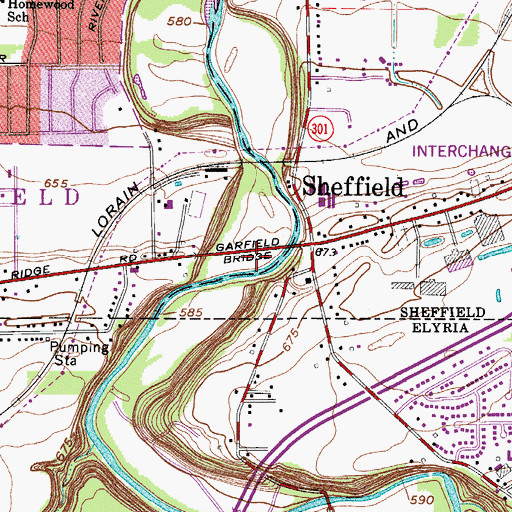 Topographic Map of Garfield Bridge, OH