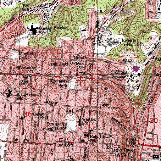 Topographic Map of Glenway Park, OH