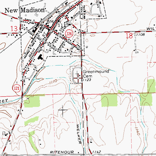 Topographic Map of Greenmound Cemetery, OH