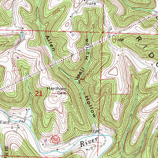 Topographic Map of Hall Hollow, OH