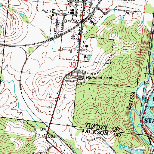 Topographic Map of Hamden Cemetery, OH