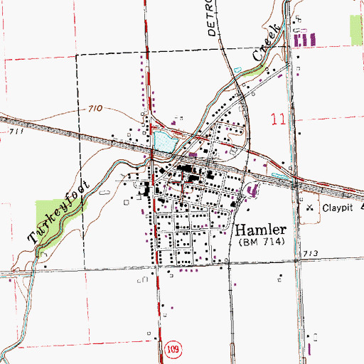 Topographic Map of Hamler, OH