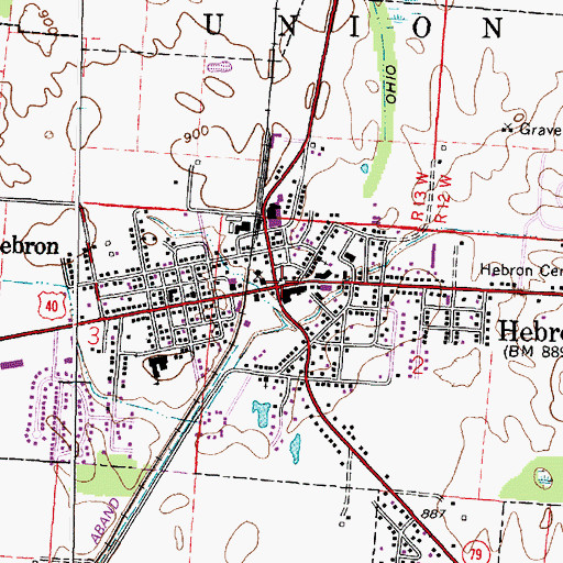 Topographic Map of Hebron, OH