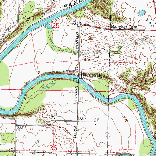 Topographic Map of Heck Bridge, OH