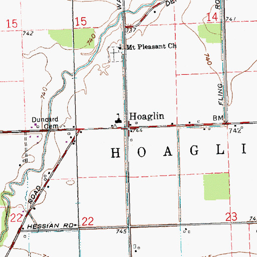 Topographic Map of Hoaglin, OH