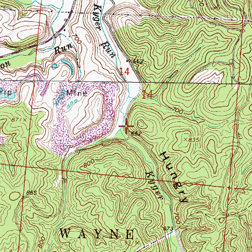 Topographic Map of Hungry Hollow, OH