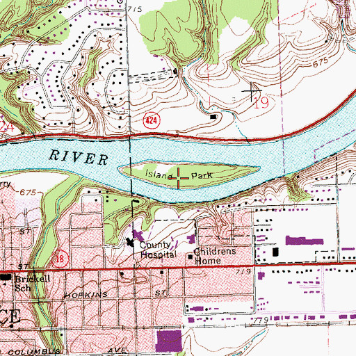 Topographic Map of Island Park, OH