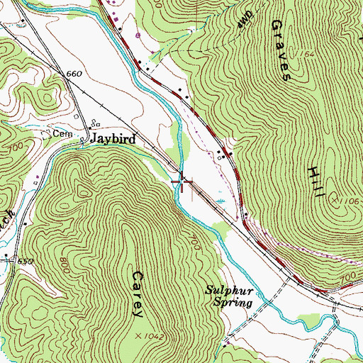 Topographic Map of Jaybird Branch, OH