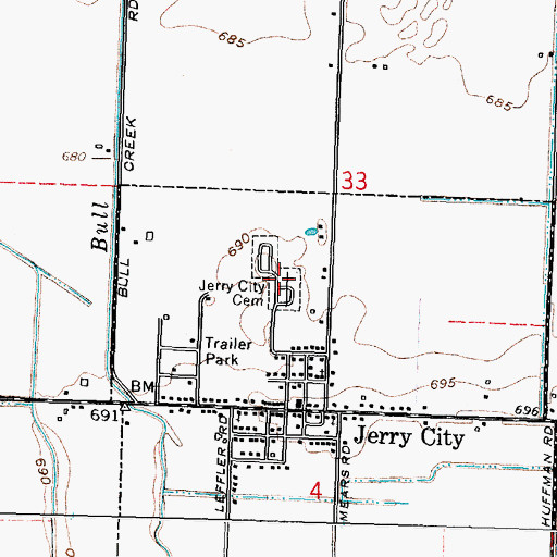 Topographic Map of Jerry City Cemetery, OH