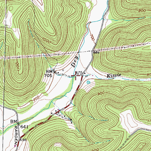 Topographic Map of Kizzie Run, OH