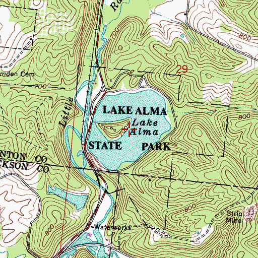 Topographic Map of Lake Alma State Park, OH