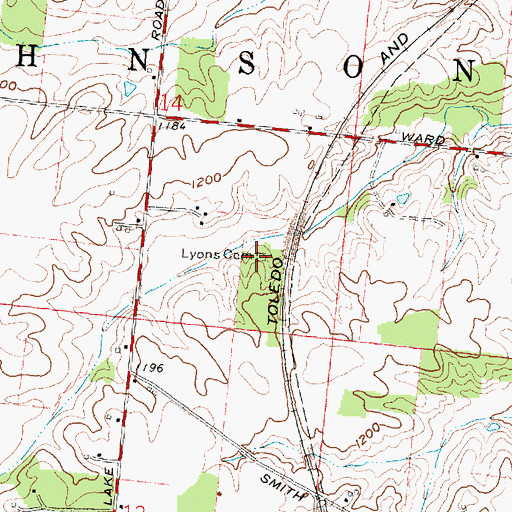 Topographic Map of Lyons Cemetery, OH