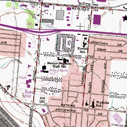 Topographic Map of Marion-Franklin High School, OH