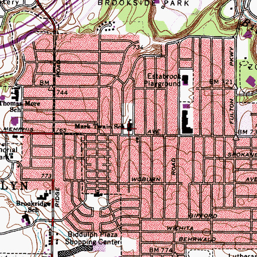 Topographic Map of Mark Twain School, OH