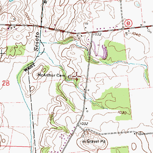 Topographic Map of McArthur Cemetery, OH
