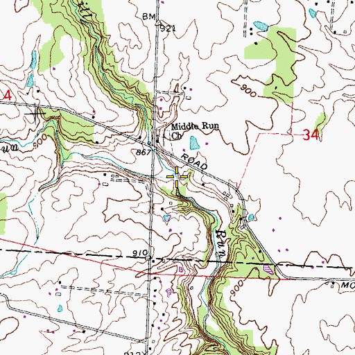 Topographic Map of Middle Run, OH