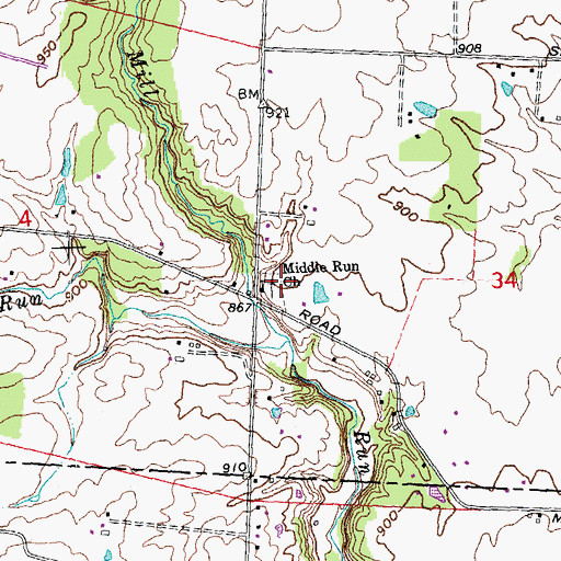 Topographic Map of Middle Run Church, OH