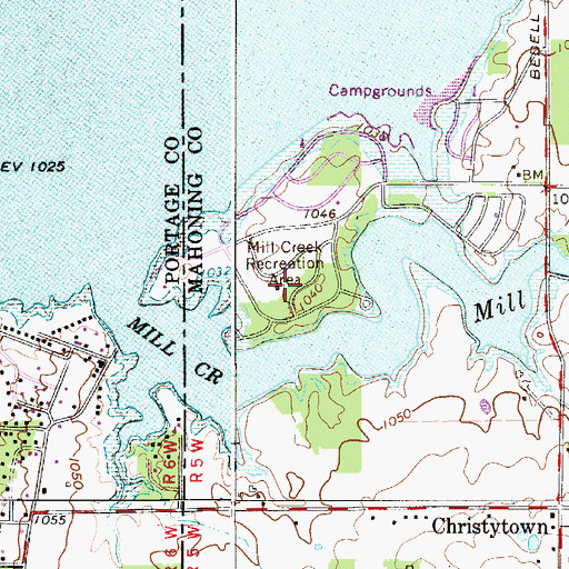 Topographic Map of Mill Creek Recreation Area, OH