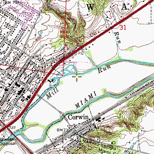 Topographic Map of Mill Run, OH