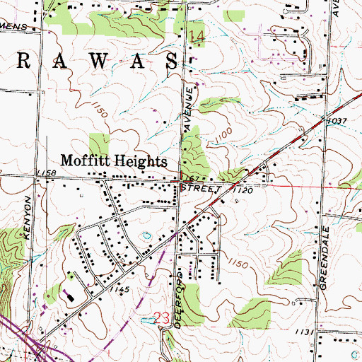 Topographic Map of Moffitt Heights, OH