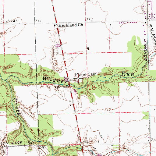 Topographic Map of Myers Cemetery, OH