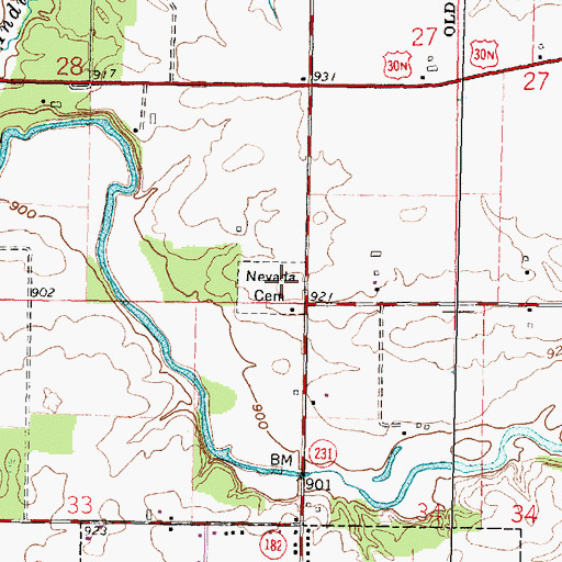 Topographic Map of Nevada Cemetery, OH