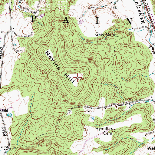 Topographic Map of Nevins Hill, OH