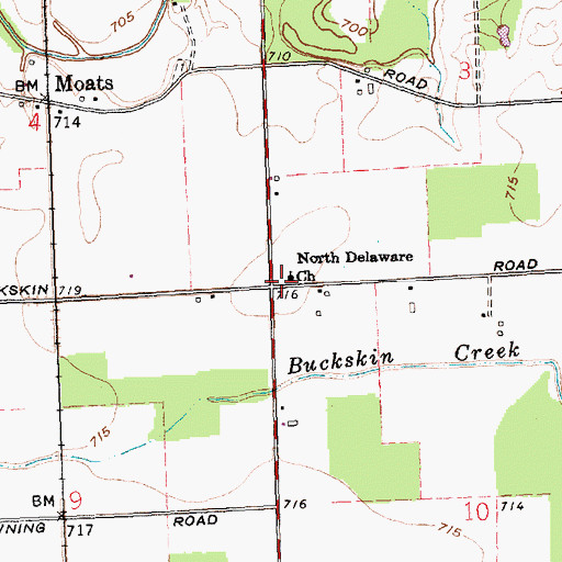 Topographic Map of North Delaware Church, OH