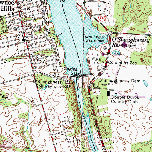 Topographic Map of O'Shaughnessy Reservoir, OH