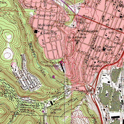 Topographic Map of Trinity Medical Center East, OH