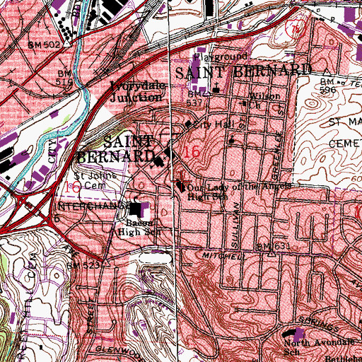 Topographic Map of Our Lady of the Angels High School (historical), OH