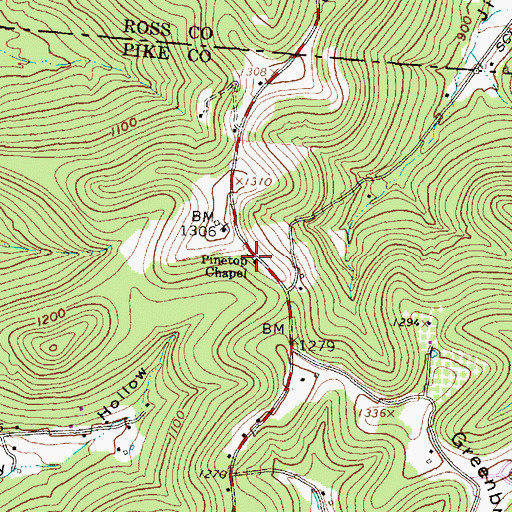Topographic Map of Pinetop Chapel, OH