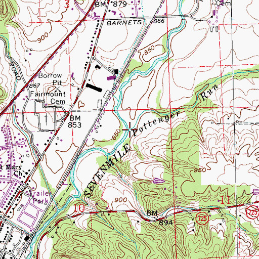 Topographic Map of Pottenger Run, OH