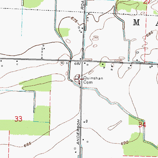 Topographic Map of Quinshan Cemetery, OH