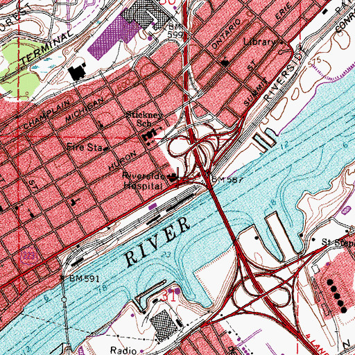 Topographic Map of Riverside Hospital, OH