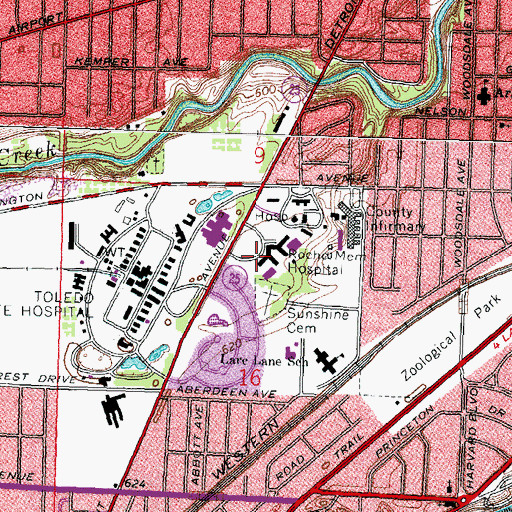 Topographic Map of Roche Memorial Hospital, OH