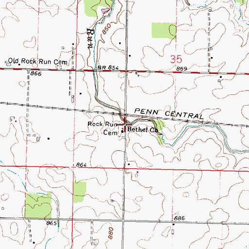 Topographic Map of Rock Run Cemetery, OH