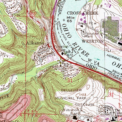 Topographic Map of Rush Run, OH