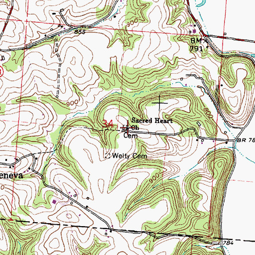 Topographic Map of Sacred Heart Church, OH