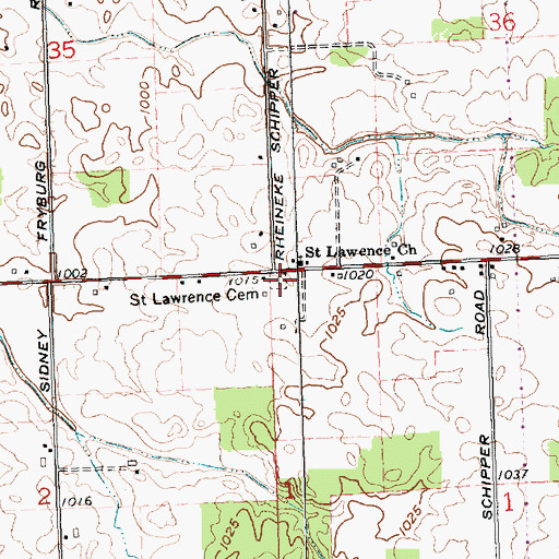 Topographic Map of Saint Lawrence Cemetery, OH