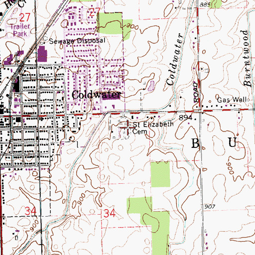 Topographic Map of Saint Elizabeth Cemetery, OH