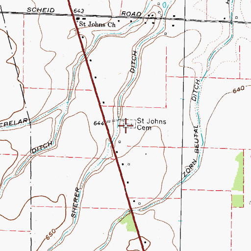 Topographic Map of Saint Johns Cemetery, OH