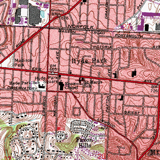 Topographic Map of Saint Marys School, OH