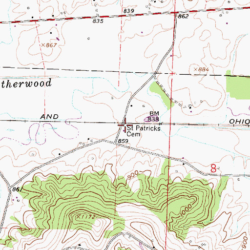 Topographic Map of Saint Patricks Cemetery, OH