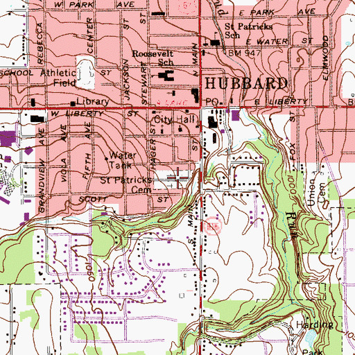 Topographic Map of Saint Patricks Cemetery, OH