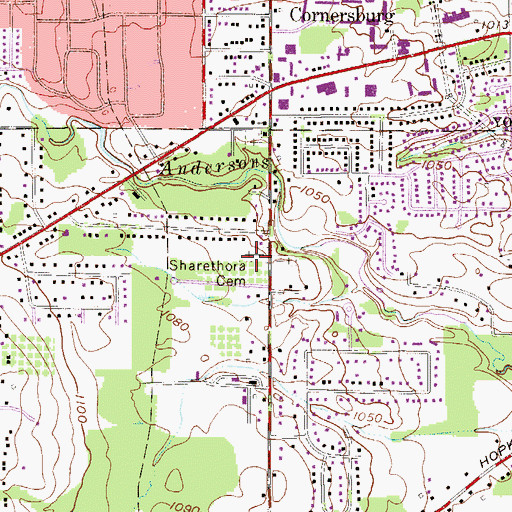 Topographic Map of Sharethora Cemetery, OH