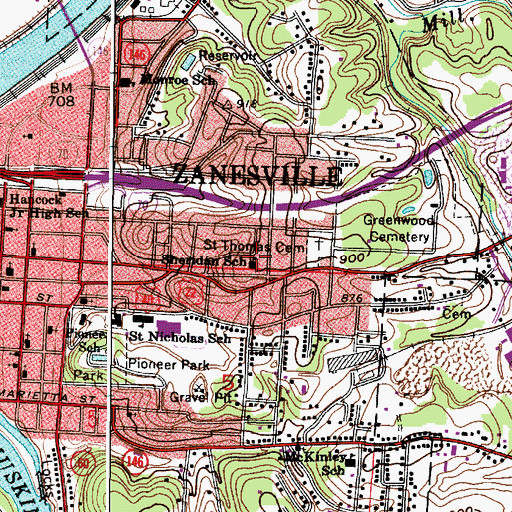 Topographic Map of Sheridan School, OH